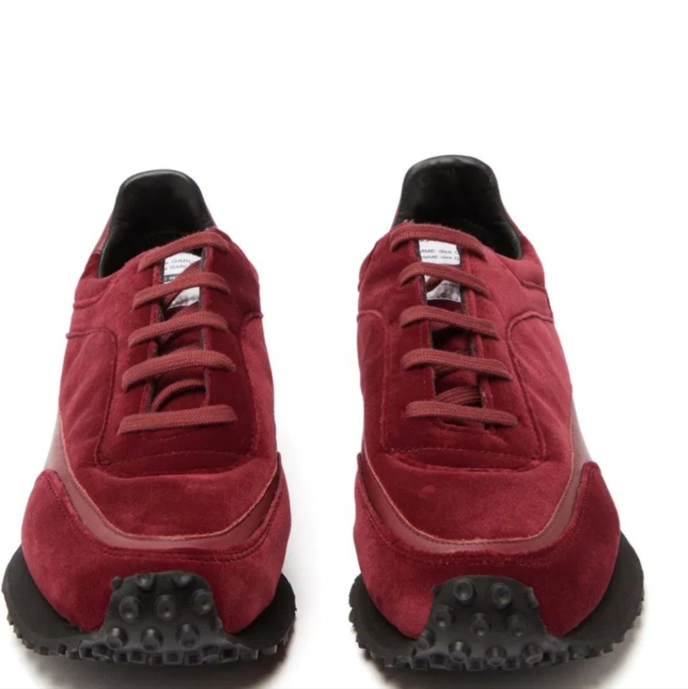 Comme des Garcons CDG x Spalwart Velvet Tempo Sneakers in Burgundy Red. Size 40